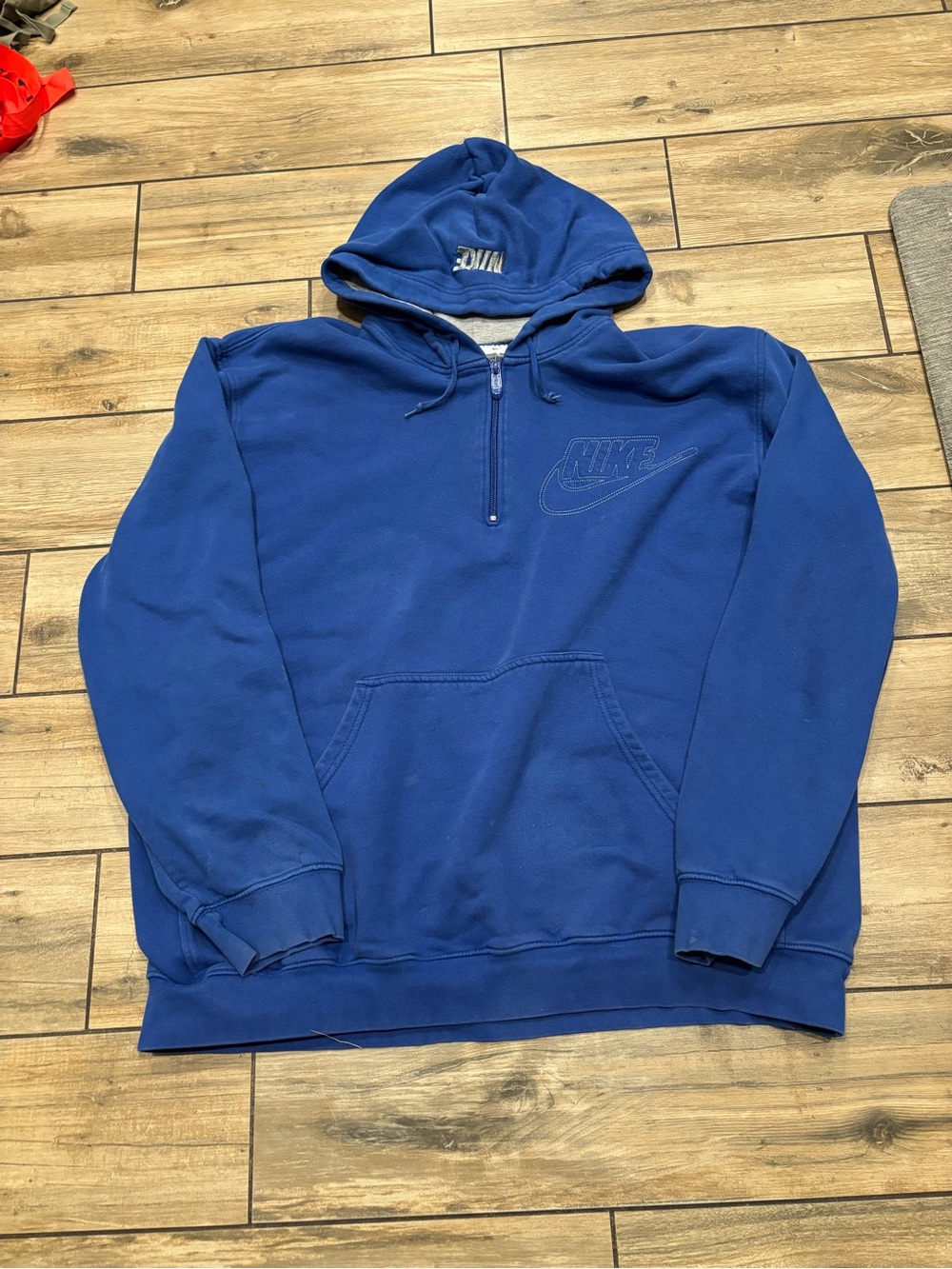 Vintage Super Baggy Nike Blue Center Embroidered Logo Quarter Zip Hoodie XXL